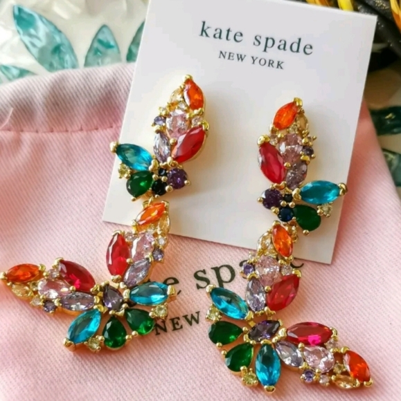 Kate Spade social butterfly multi color double drop earrings NEW - Picture 1 of 2